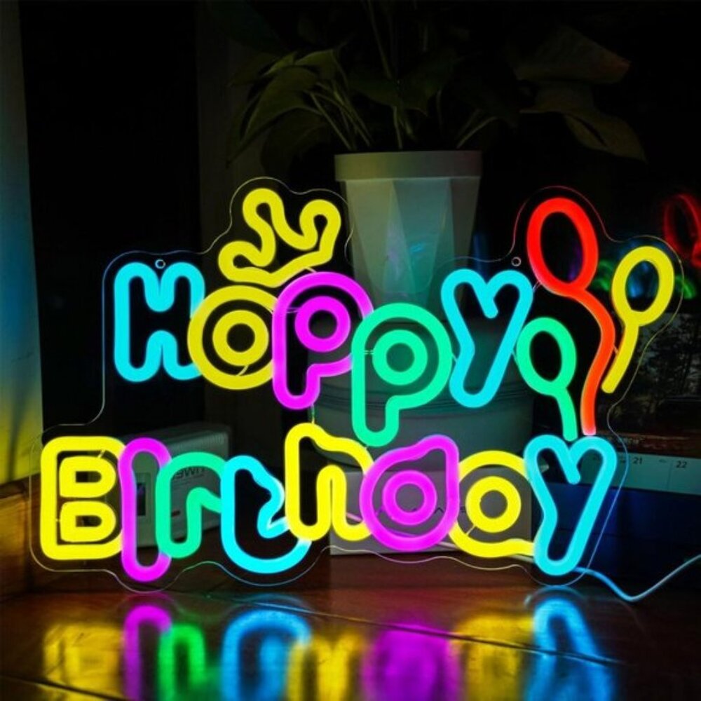New Happy Birthday Neon Sign, Colorful LED Wall Light for Party & Backdrop Decor